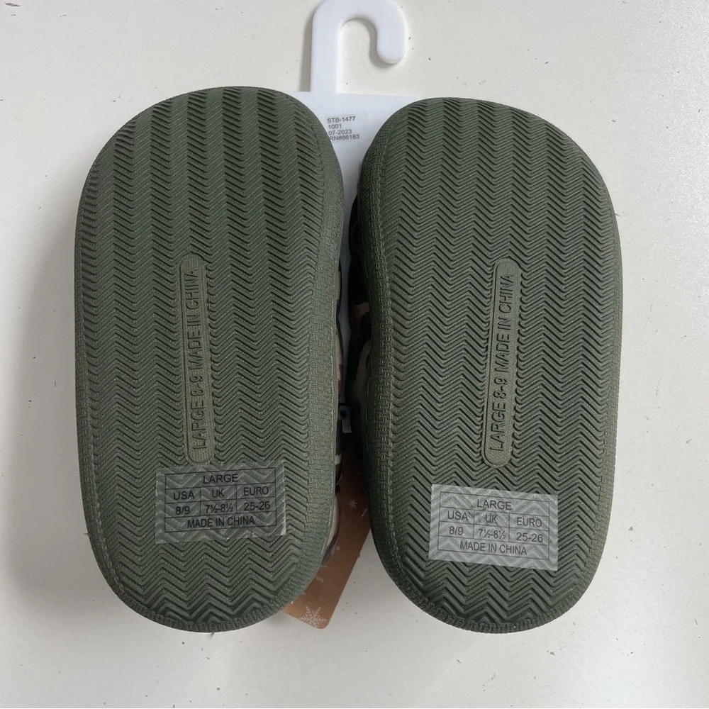 Capelli New York Slippers Dinosaur Camo Lined Traction Soles Olive Army Green